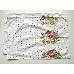Vintage Floral Pillowcases Set of 2 15.75"‎ x 23" Rose Cherub White Pink